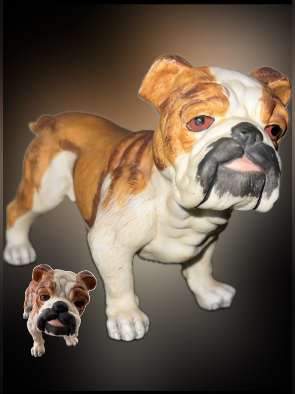 🐶English Bulldog Figurine Brown & White (?7733 Andrea by Sadek Porcelain?)